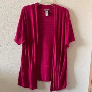 Catherines Open-Front Short Sleeve Cardigan in Bright Pink